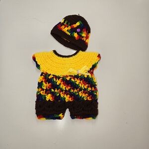 Handmade Crochet‎ Baby 0-3 Month One Piece Outfit With Band Rainbow Sunny Artsy